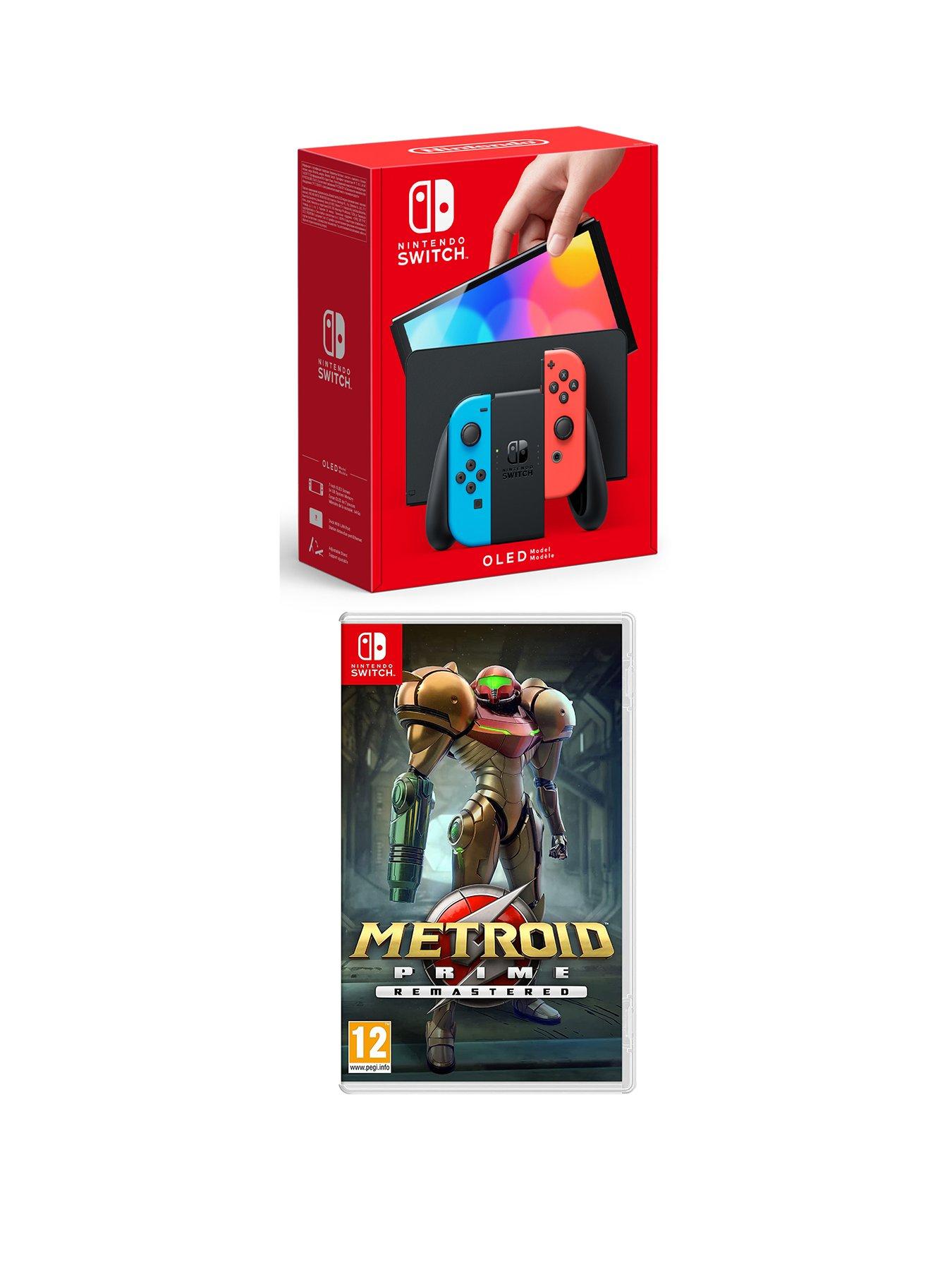 front image of nintendo-switch-oled-oled-console-neon-blueneon-red-withnbspmetroid-prime-remastered