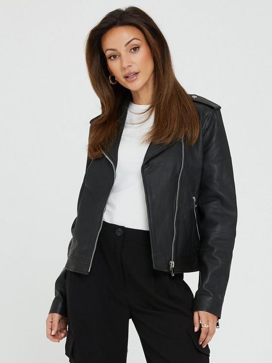 front image of michelle-keegan-real-leather-jacket-black