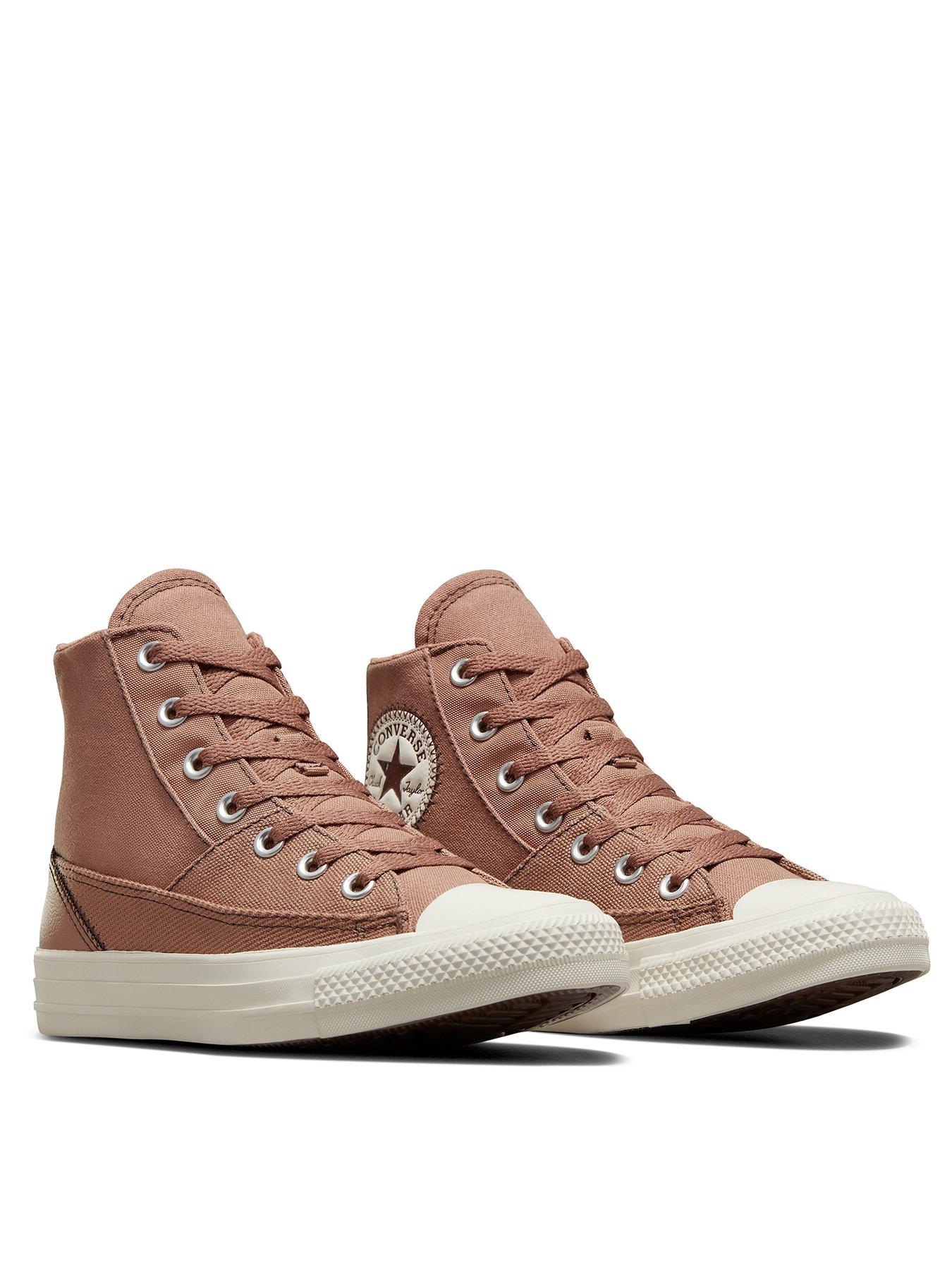 Leather converse deals high tops brown