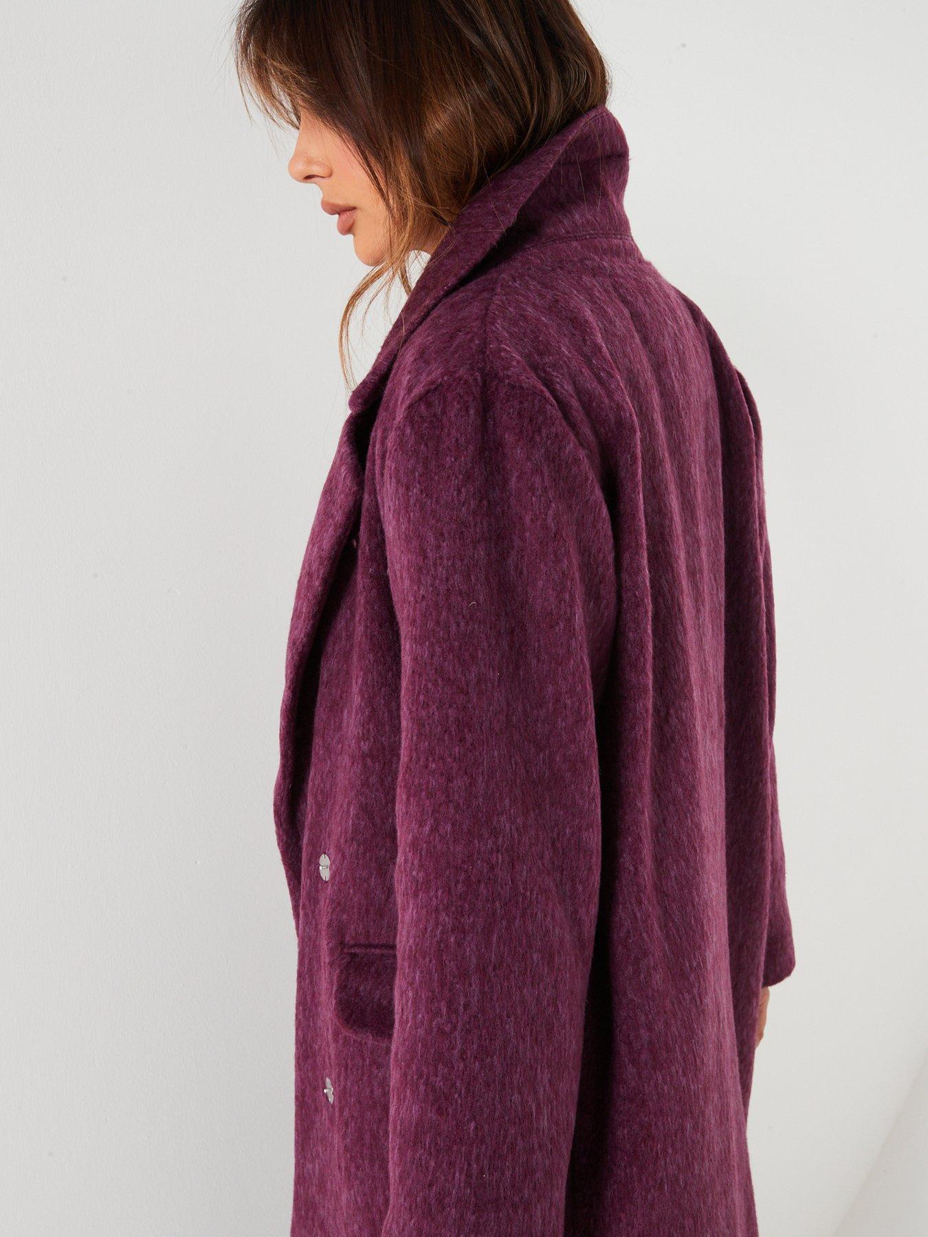  image of v-by-very-relaxed-longline-textured-coat-purple