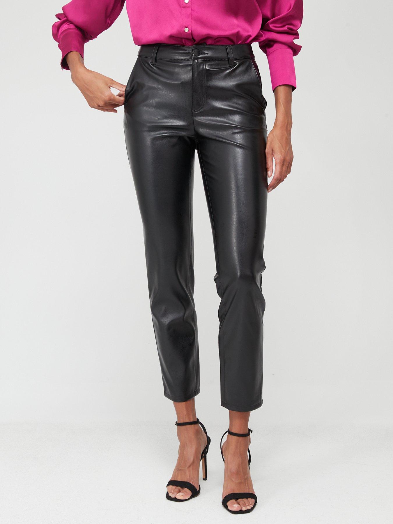 SOSANDAR Black Button Front Faux Leather Trousers RRP £175 size UK
