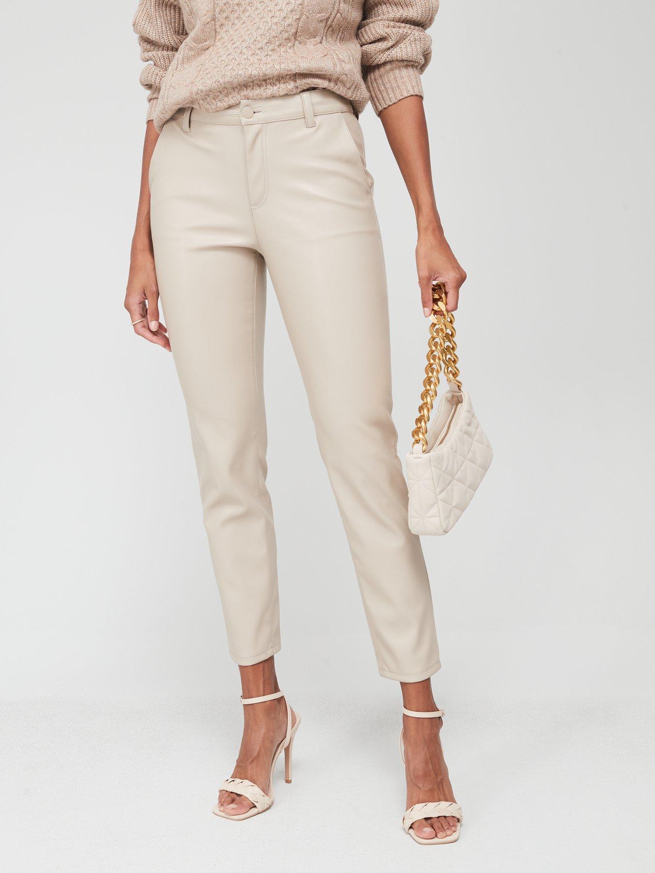 V by Very Faux Leather Cigarette Trousers - Beige