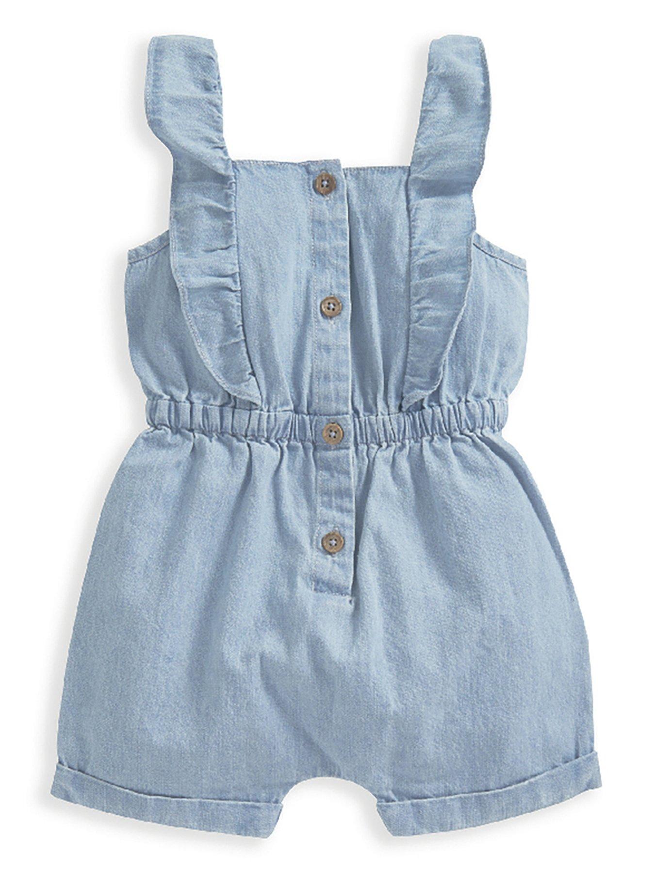  image of mamas-papas-baby-girls-chambray-playsuit-blue