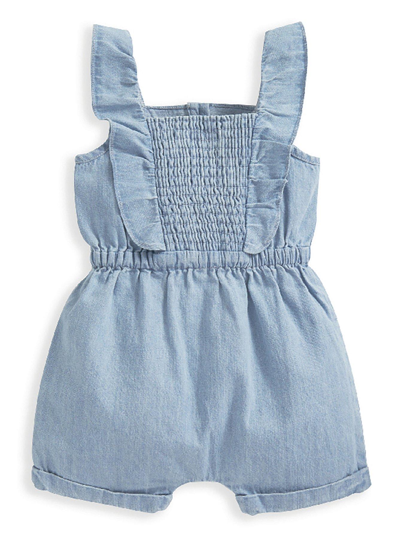  image of mamas-papas-baby-girls-chambray-playsuit-blue