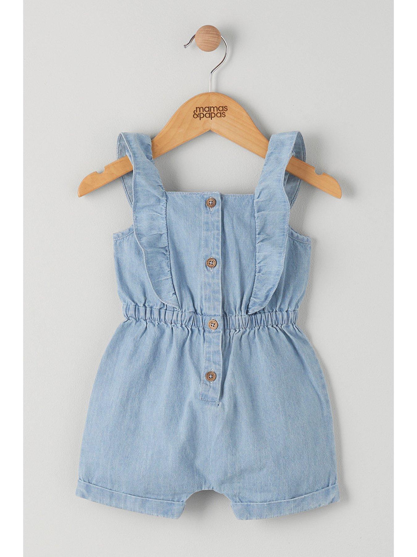  image of mamas-papas-baby-girls-chambray-playsuit-blue