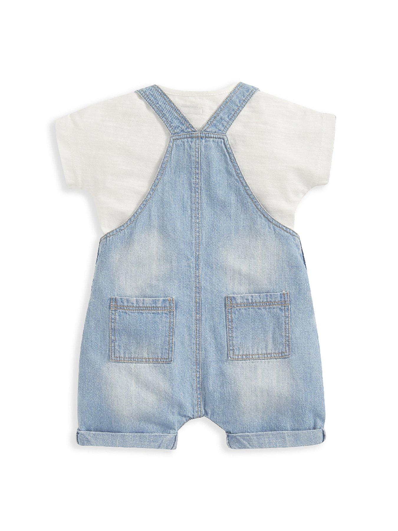  image of mamas-papas-baby-boys-2-piece-denim-dungaree-set-blue