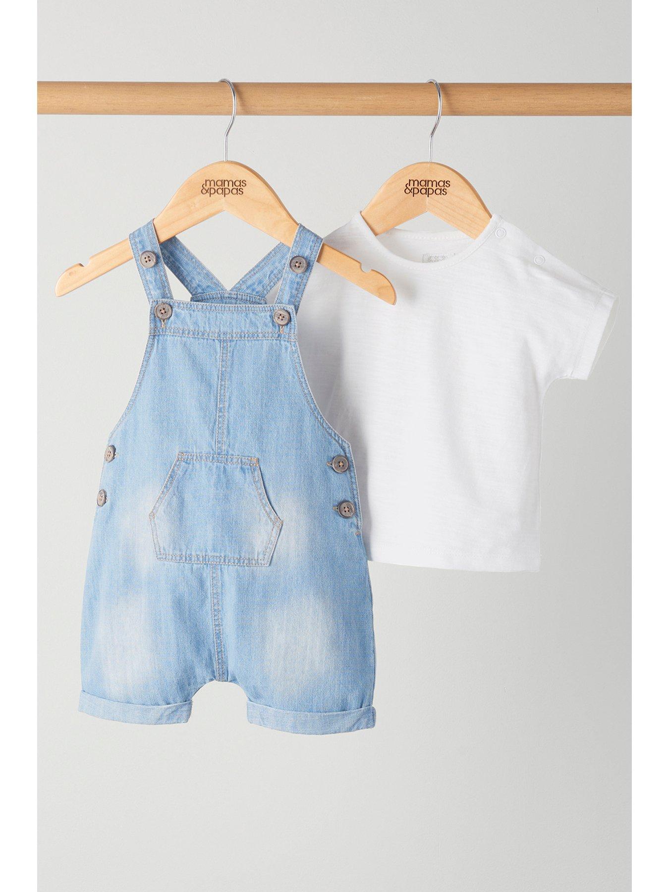  image of mamas-papas-baby-boys-2-piece-denim-dungaree-set-blue