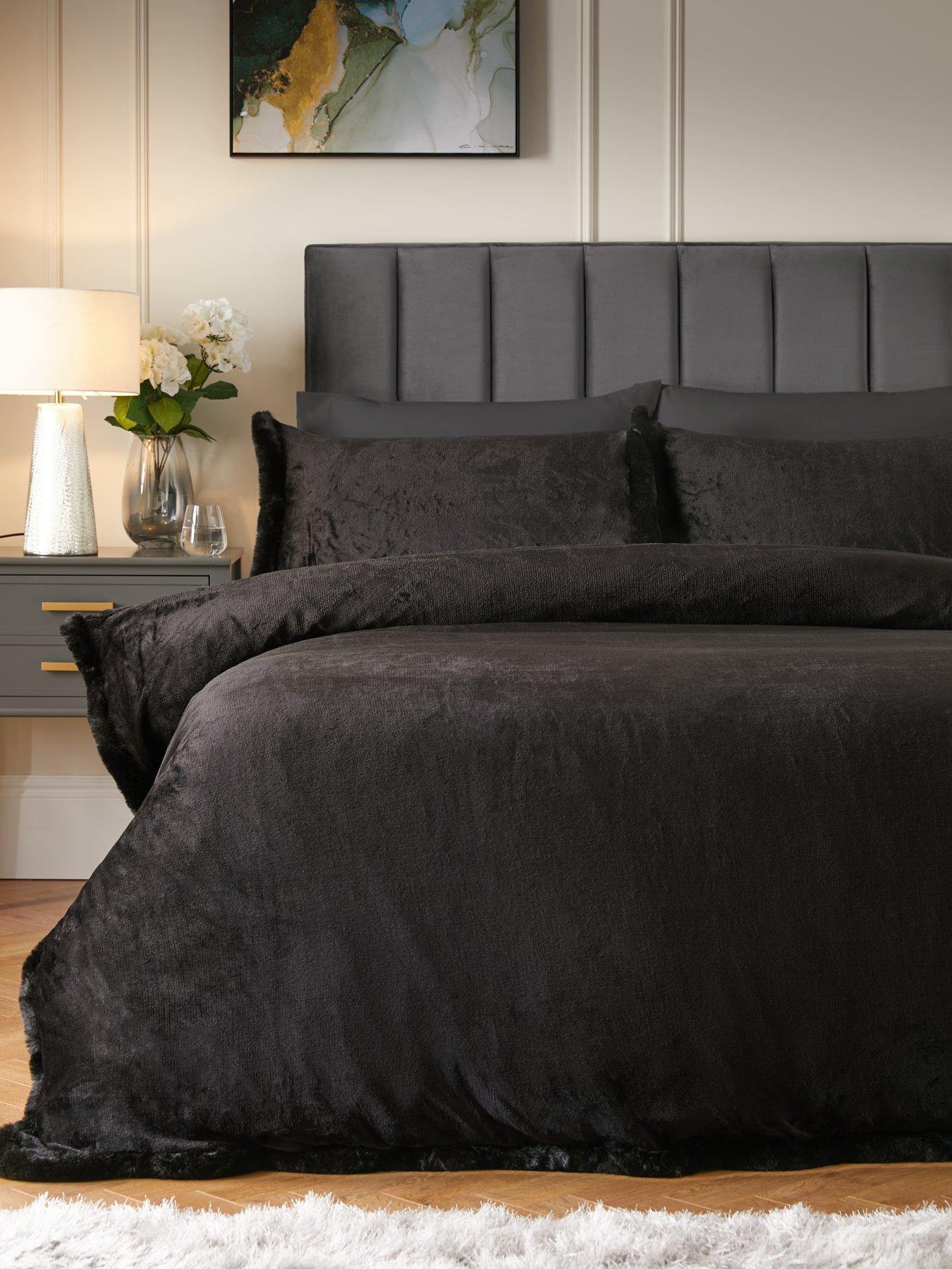 Very Home Velvet Faux Fur Trim Duvet Cover Set Charcoal