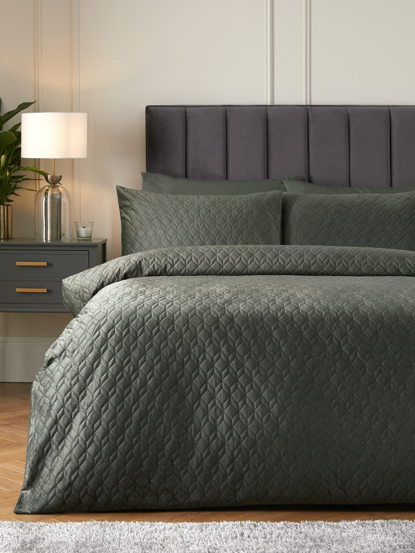 The Very Collection Velvet Embroidered Esme Duvet Cover Set - Green