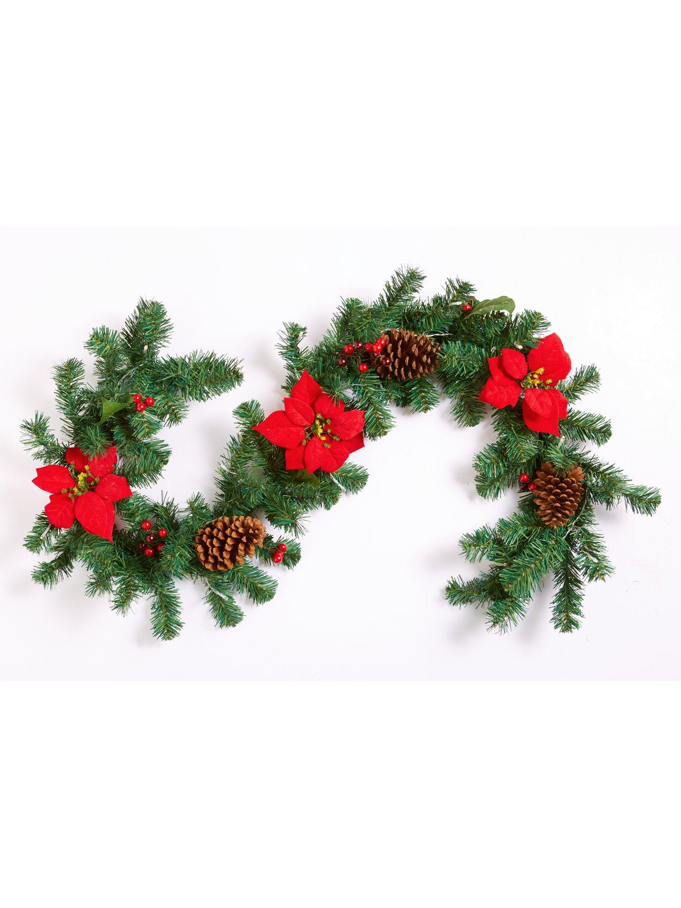 Everyday 6ft Poinsettia Pre Lit Christmas Garland - Red | littlewoods.com