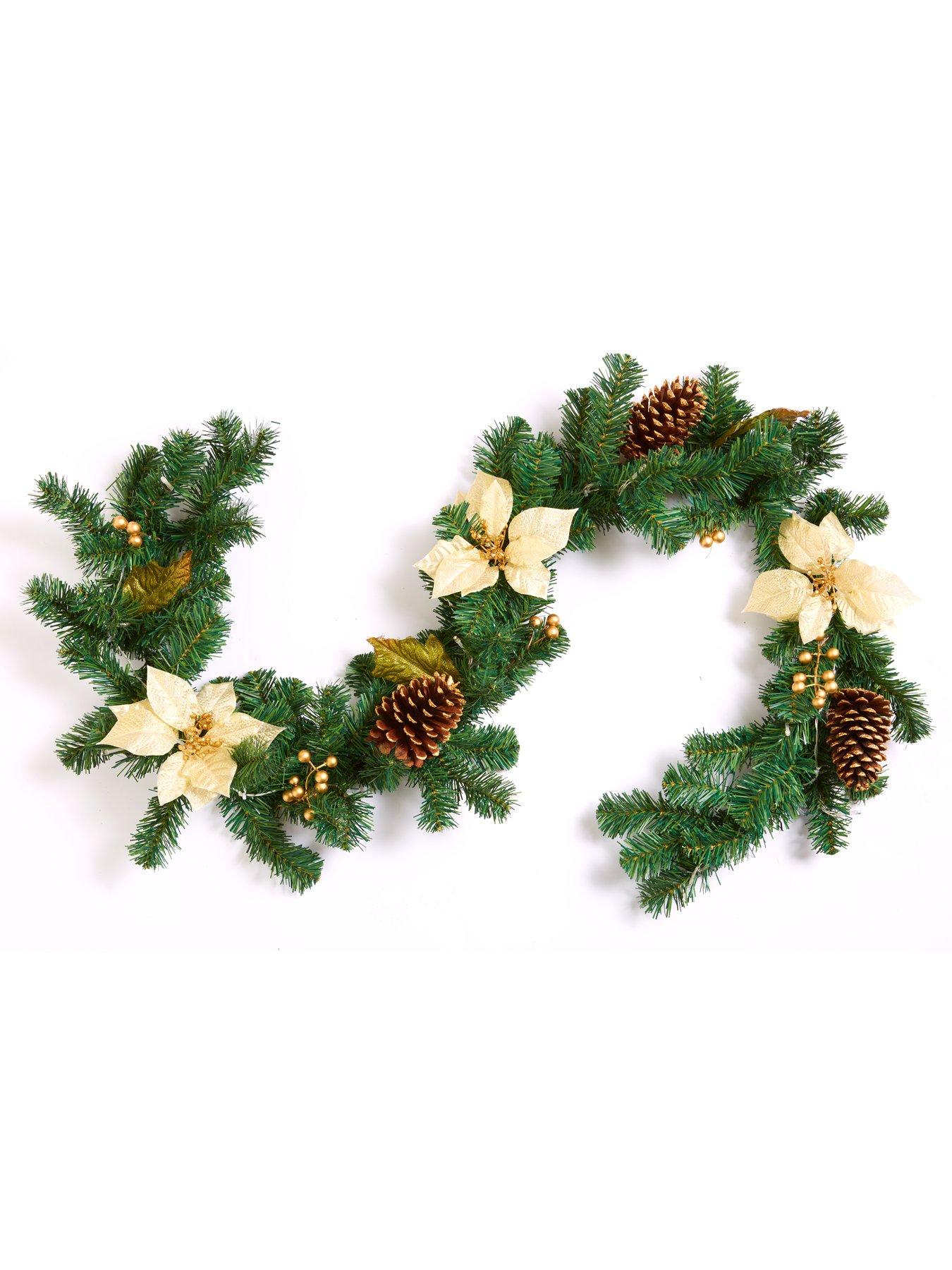 Image 2 of 6 of The Very Collection 6ft Poinsettia Pre Lit Christmas Garland - Gold