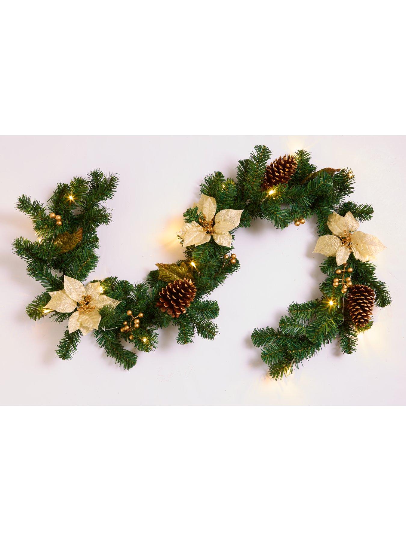 Image 3 of 6 of The Very Collection 6ft Poinsettia Pre Lit Christmas Garland - Gold