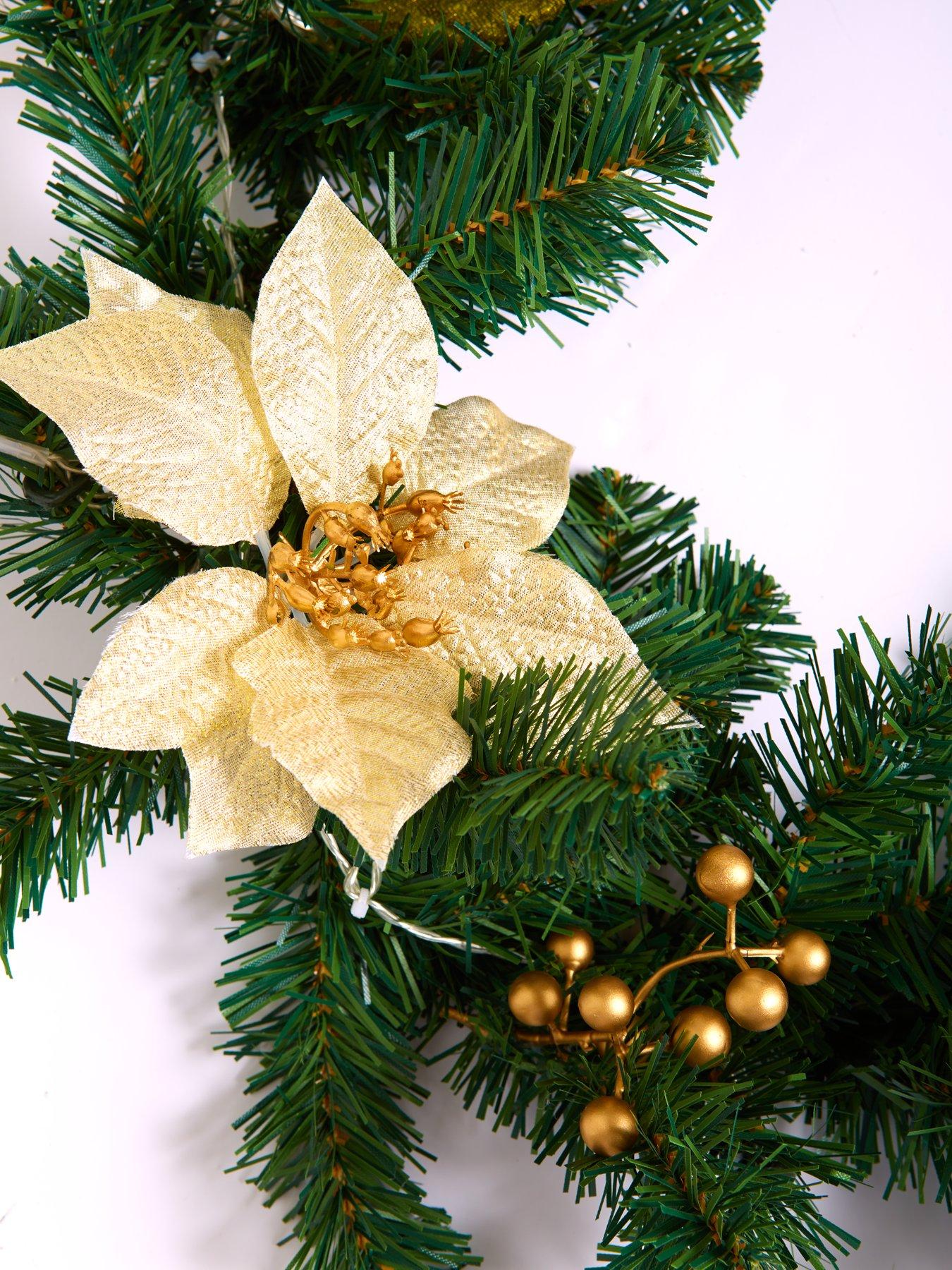 Image 4 of 6 of The Very Collection 6ft Poinsettia Pre Lit Christmas Garland - Gold