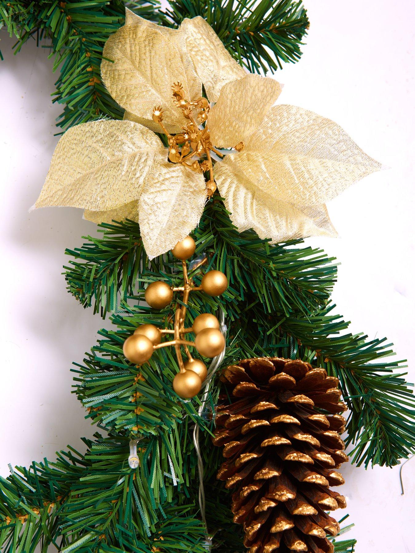 Image 5 of 6 of The Very Collection 6ft Poinsettia Pre Lit Christmas Garland - Gold