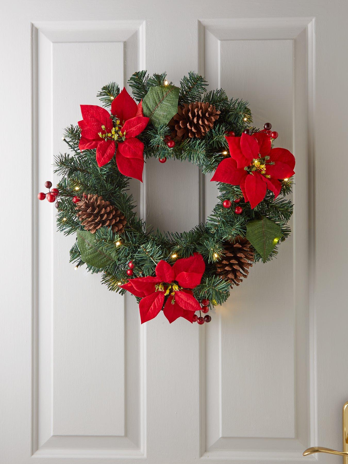 undefined Poinsettia Pre Lit Christmas Wreath - Red