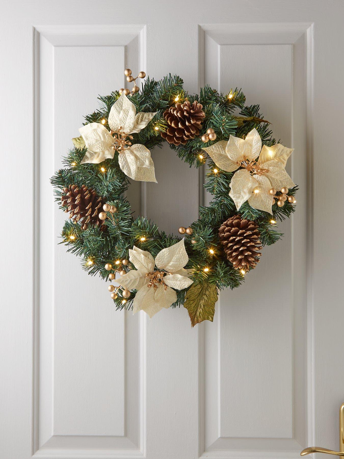 undefined Poinsettia Pre Lit Christmas Wreath - Gold