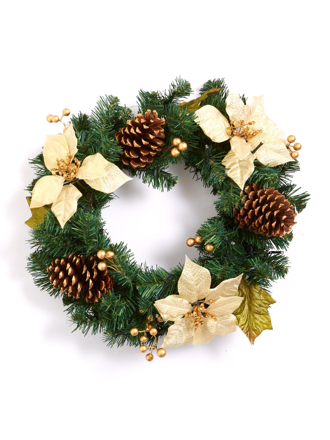  image of everyday-poinsettia-pre-lit-christmas-wreath-gold