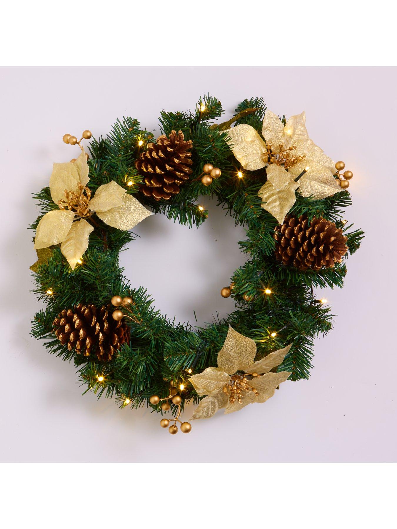  image of everyday-poinsettia-pre-lit-christmas-wreath-gold