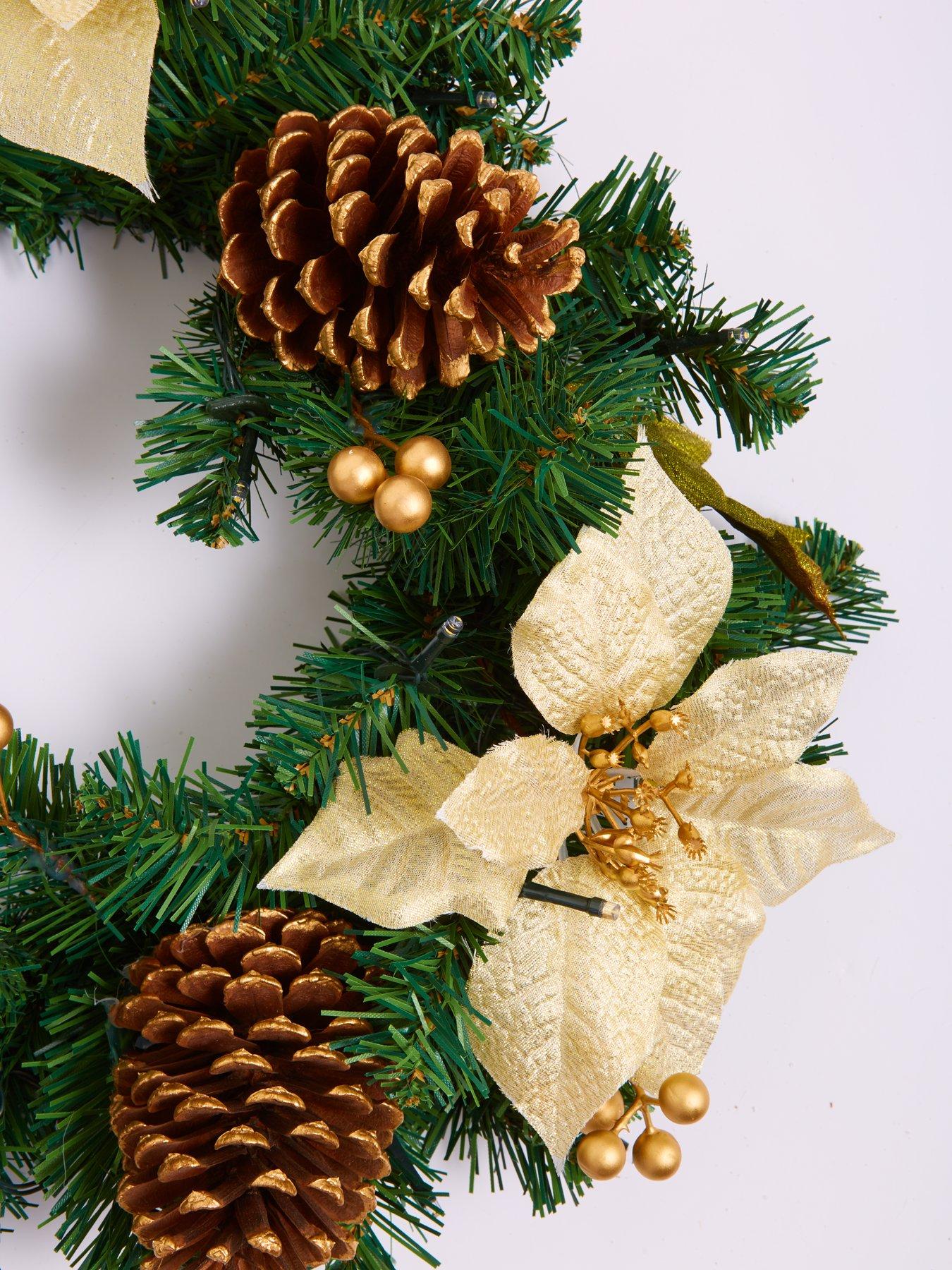  image of everyday-poinsettia-pre-lit-christmas-wreath-gold