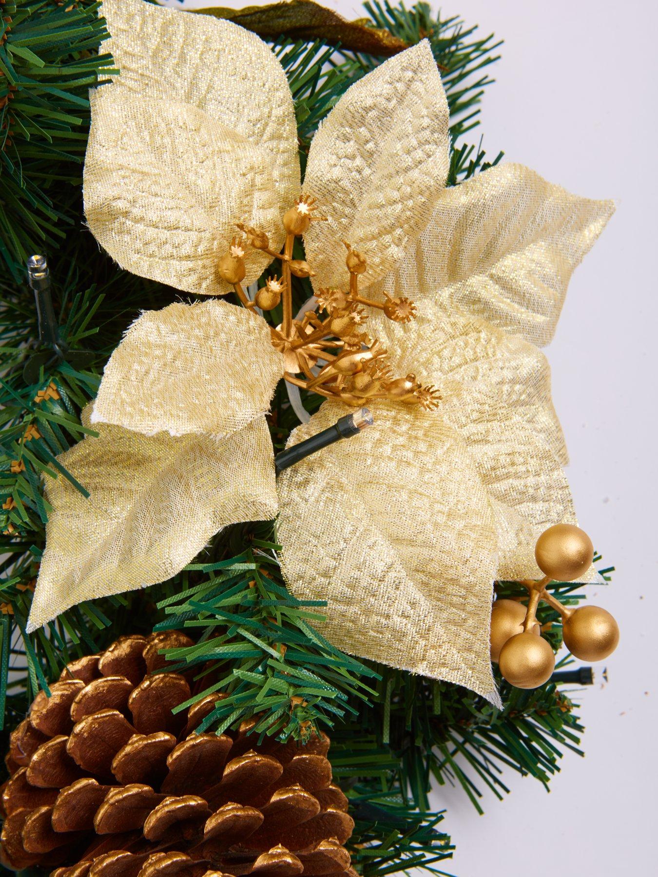  image of everyday-poinsettia-pre-lit-christmas-wreath-gold