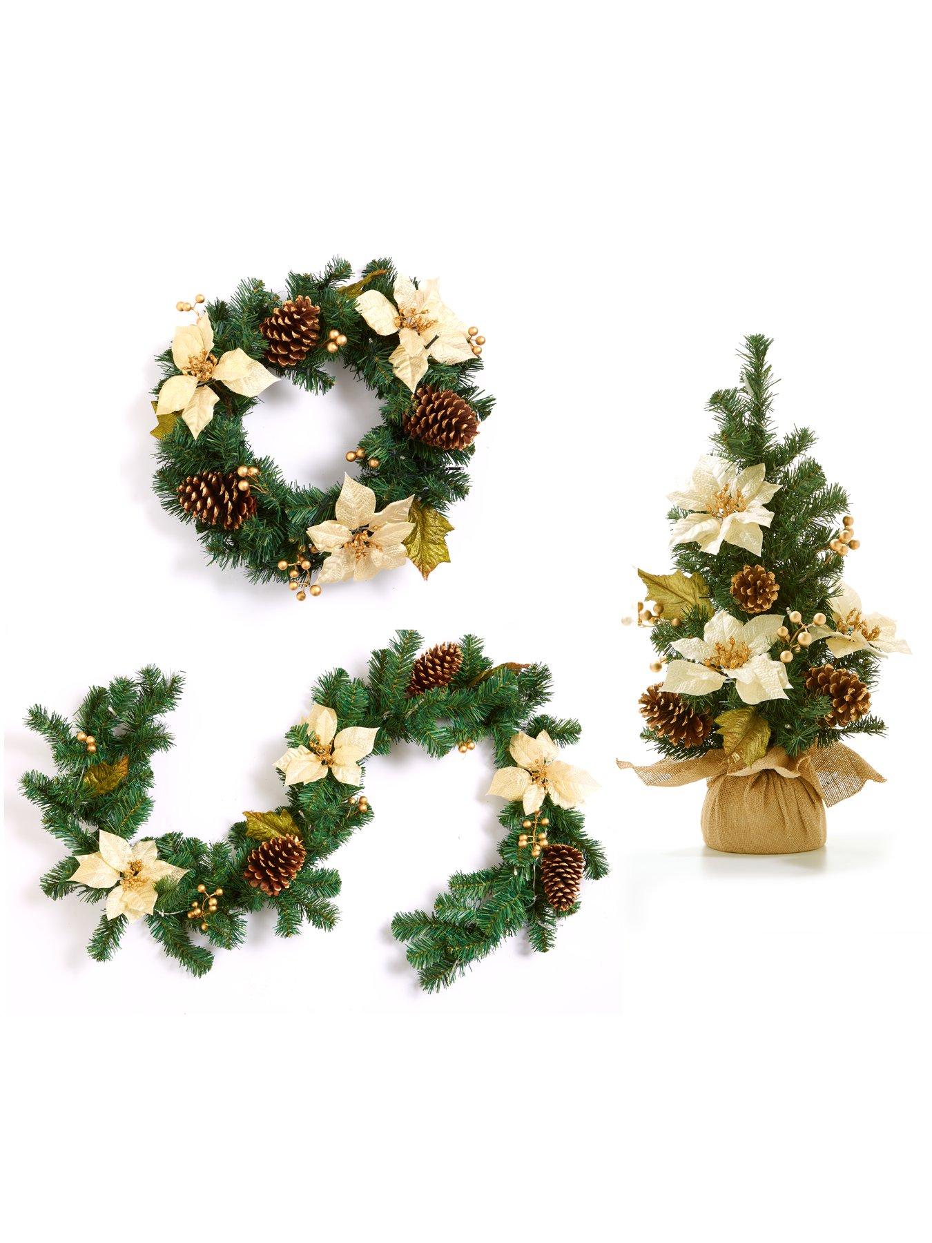  image of everyday-poinsettia-pre-lit-christmas-wreath-gold