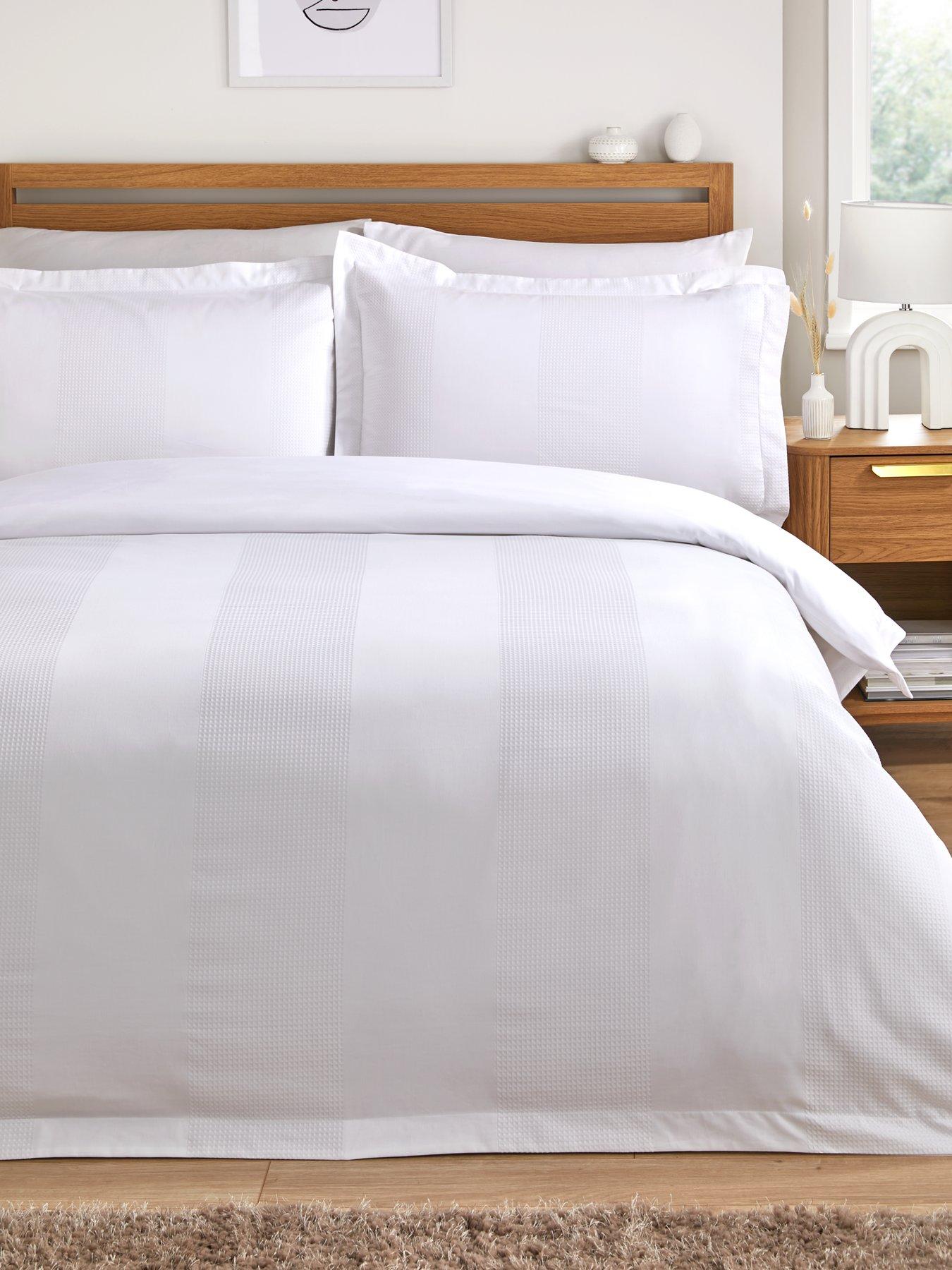undefined Waffle Stripe Duvet Cover Set - White