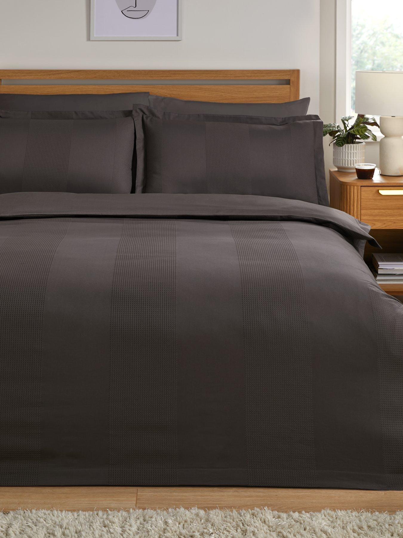 The Very Collection Waffle Stripe Duvet Cover Set - Charcoal