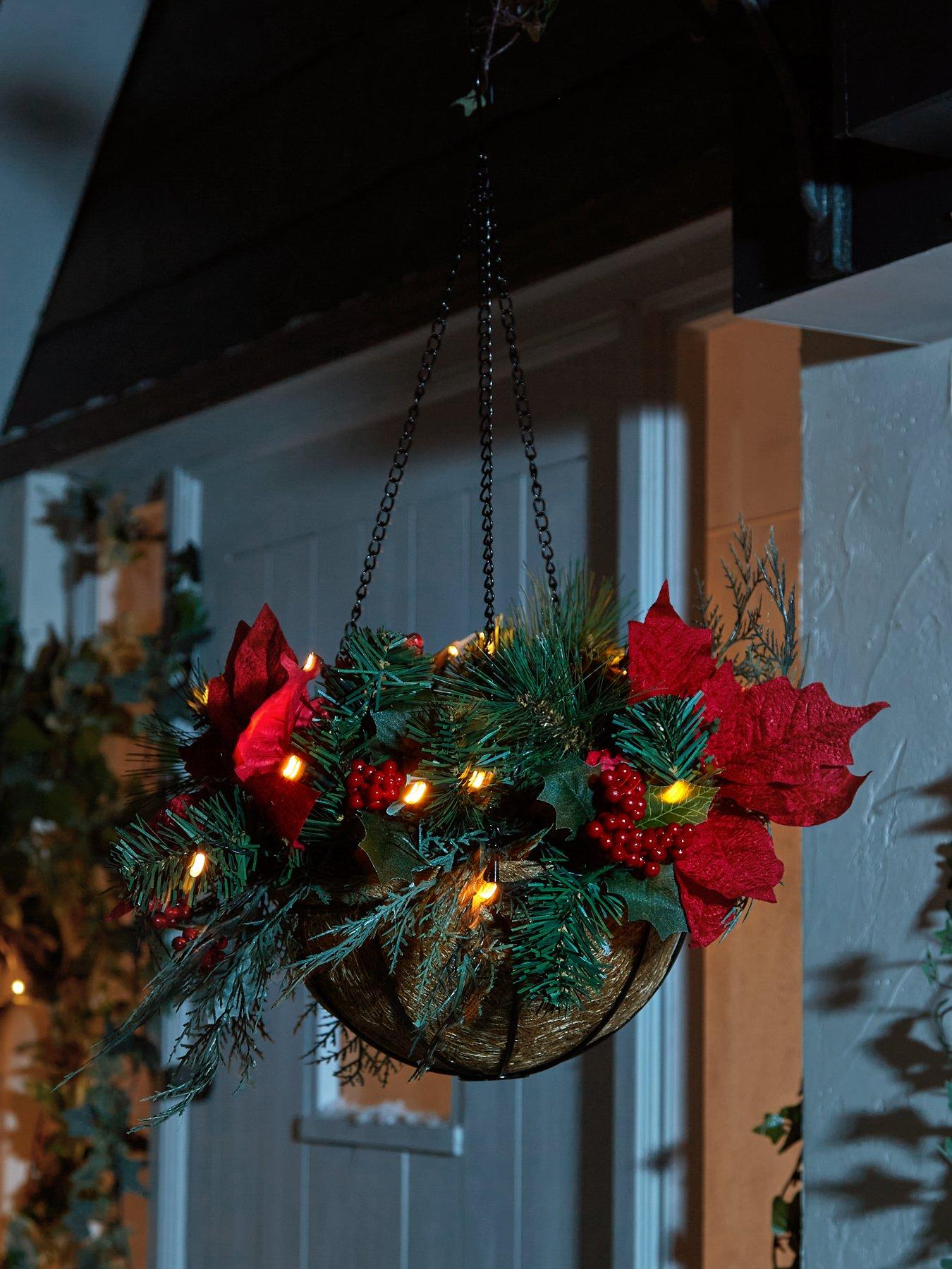 front image of very-home-pre-lit-poinsettianbspchristmasnbsphanging-basket-red