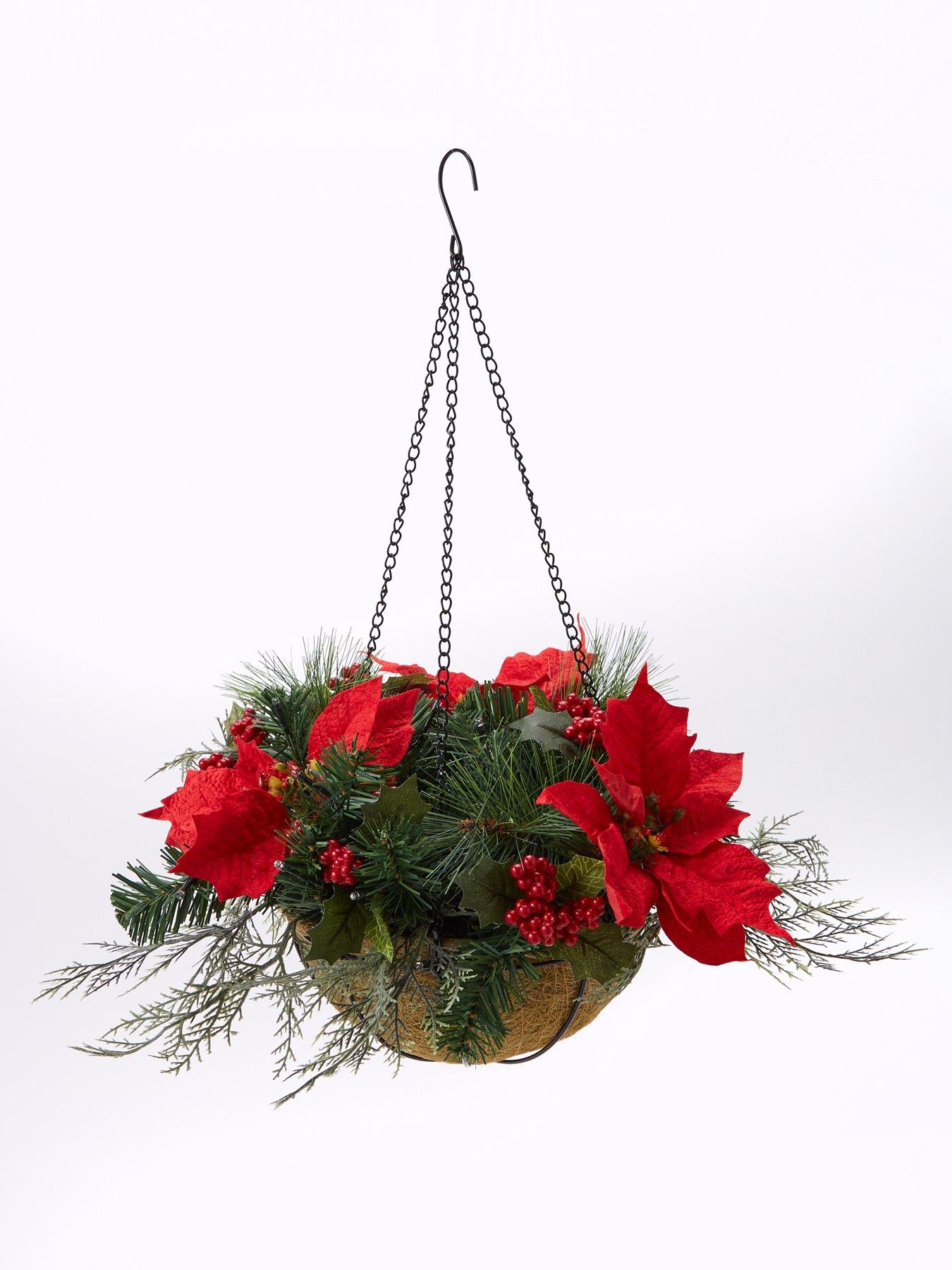  image of very-home-pre-lit-poinsettianbspchristmasnbsphanging-basket-red