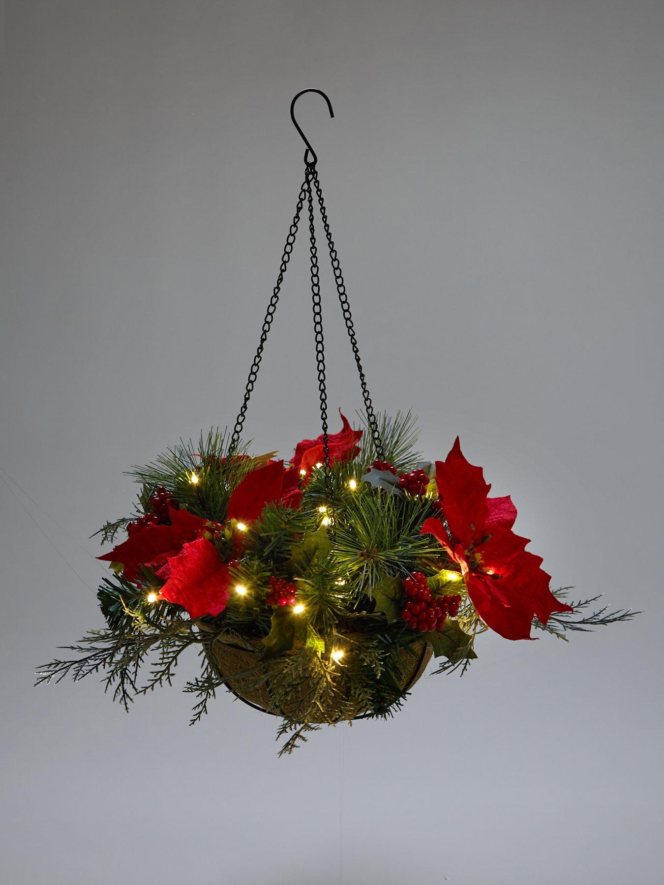 Image 3 of 5 of Very Home Pre Lit Poinsettia&nbsp;Christmas&nbsp;Hanging Basket - Red