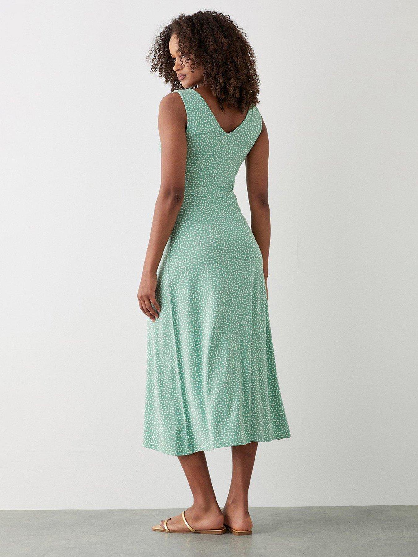 Dorothy Perkins Spot Button Through Midi Dress Sage littlewoods