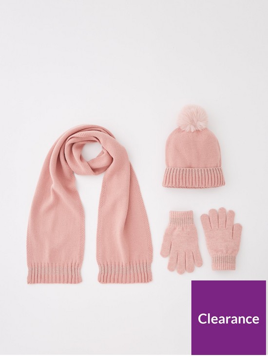 front image of v-by-very-older-girls-knitted-pom-beanienbsphat-and-scarf-set-pink