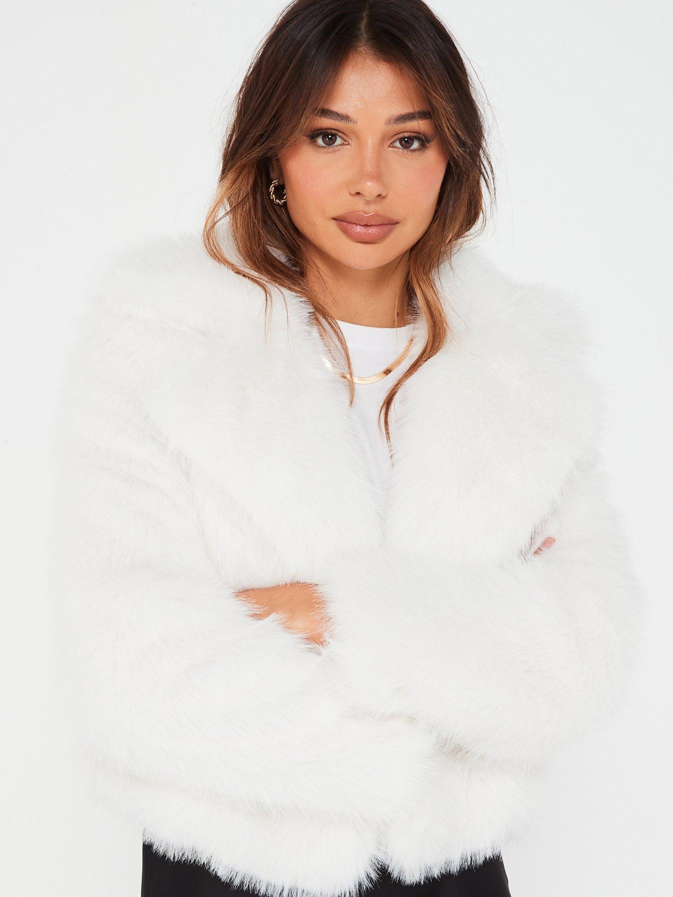 Faux fur short jacket beige online