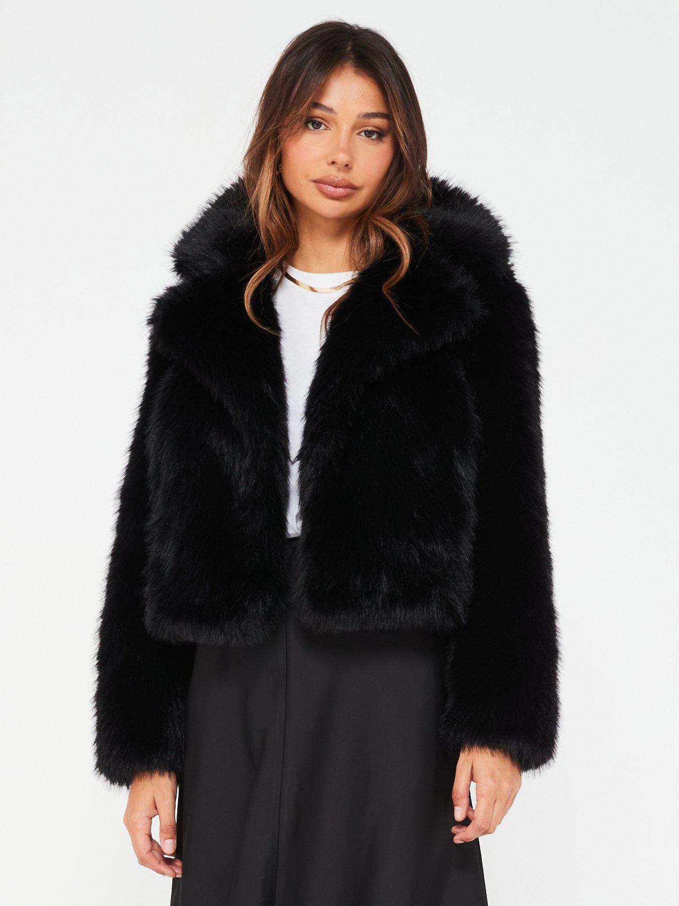 Faux Fur Short Jacket Black