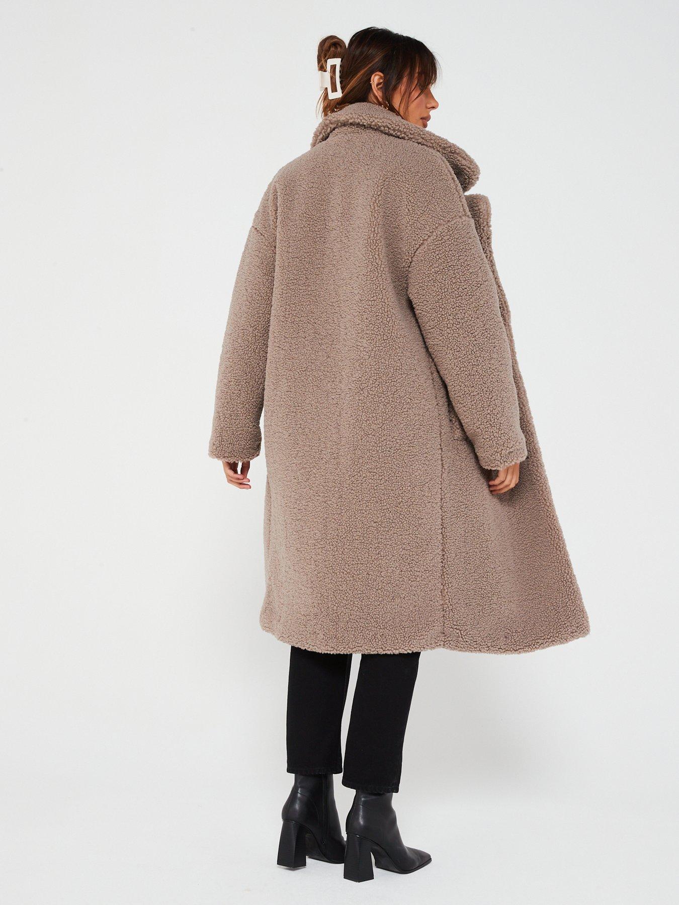 V by Very Longline Borg Coat - Light Brown