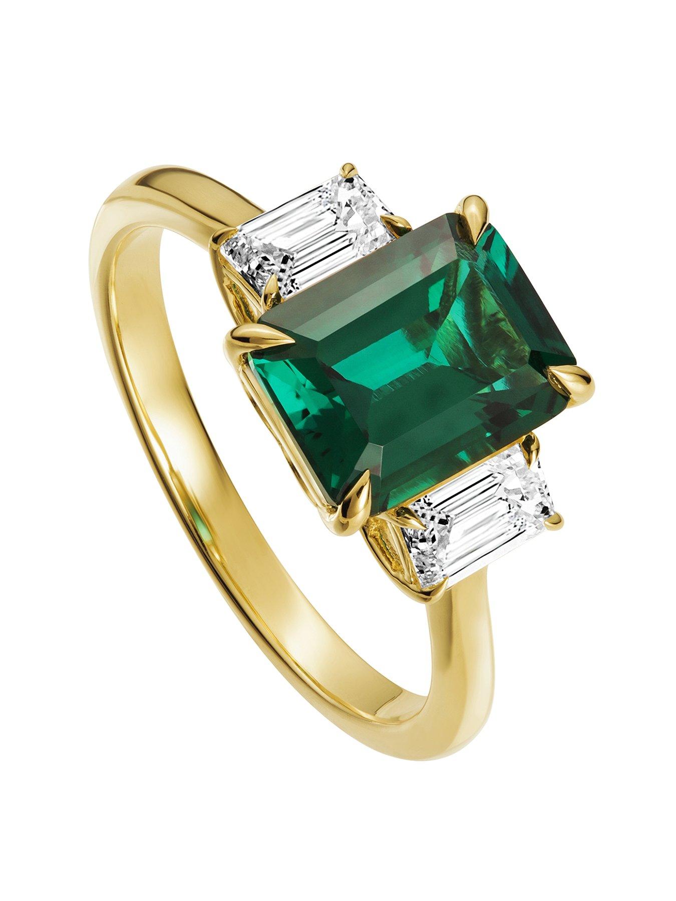 undefined Murphy 18ct Yellow Gold Created Emerald and Lab Grown Diamond Three Stone Ring
