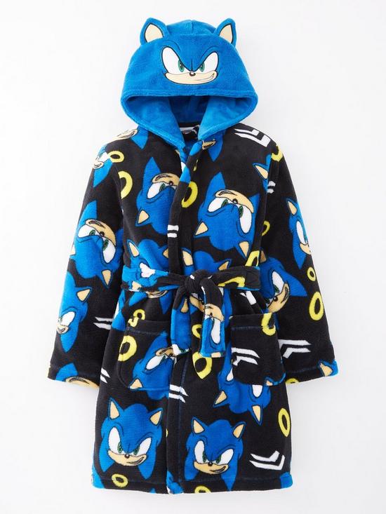 front image of sonic-the-hedgehog-sonic-hood-detail-dressing-gown-black