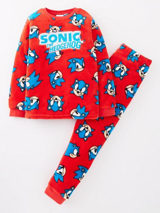 front image of sonic-the-hedgehog-childrenrsquos-supersoft-fleece-pyjamas-red