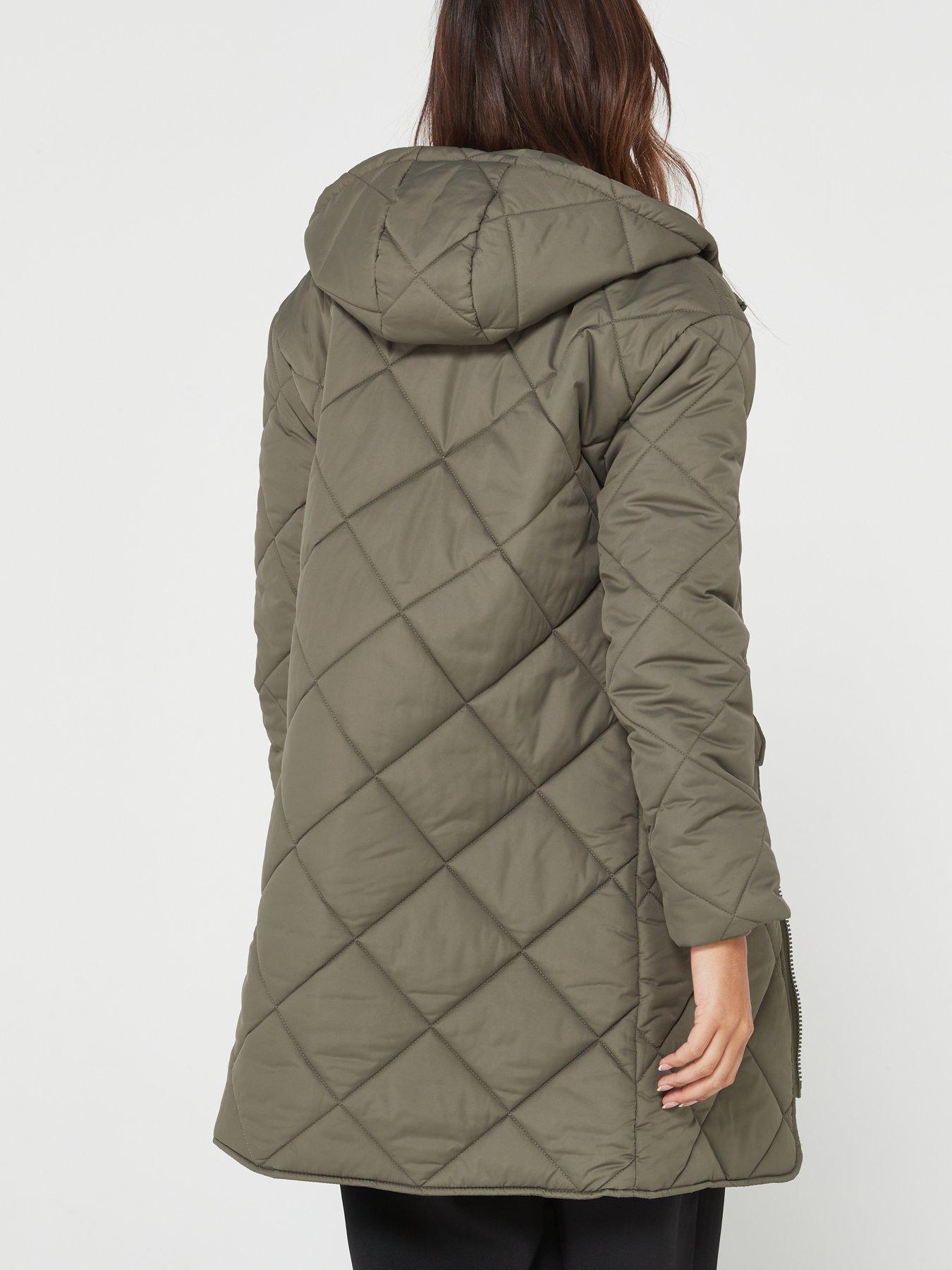Everyday Diamond Quilt Longline Hooded Coat Khaki littlewoods