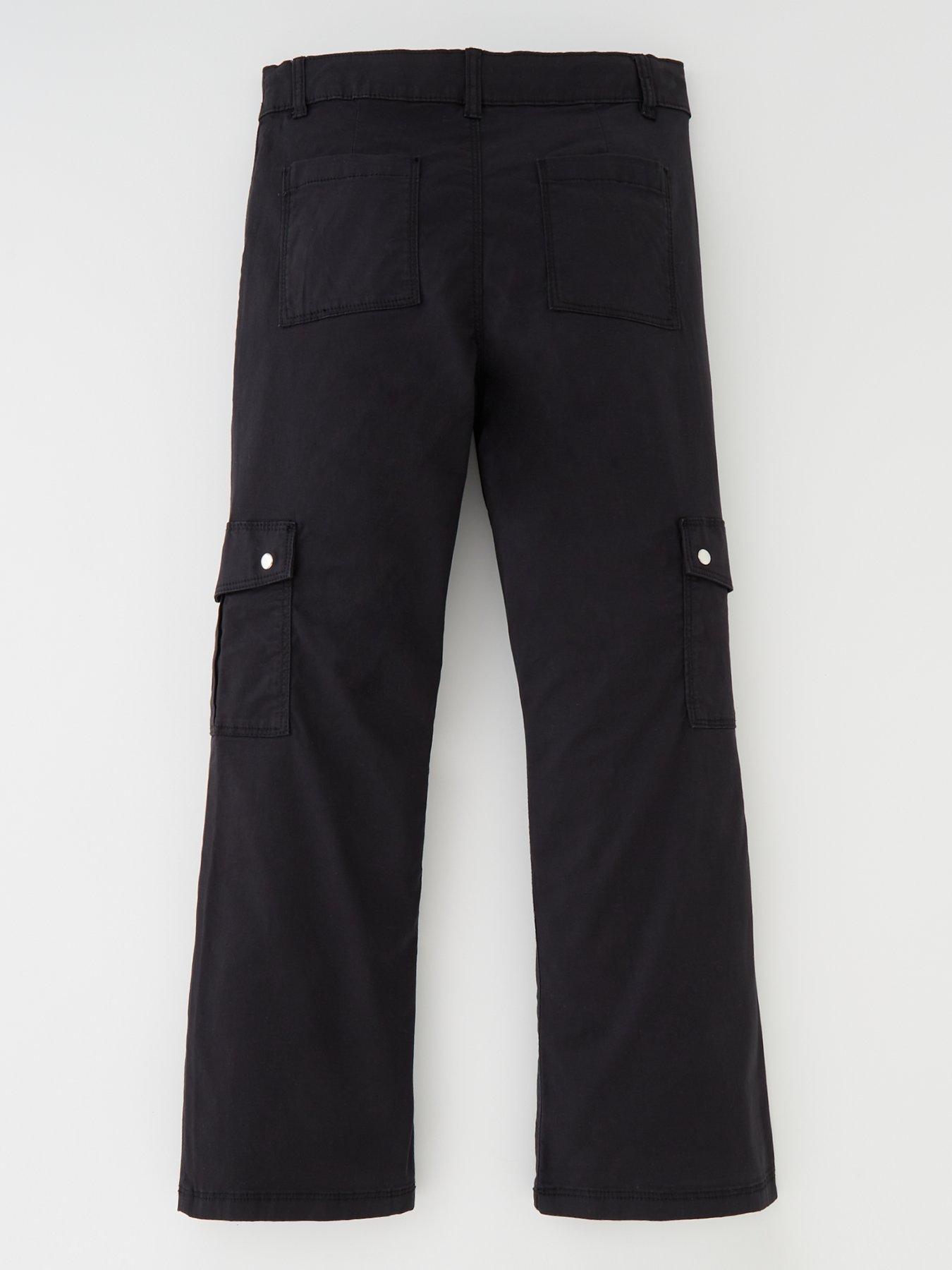  image of v-by-very-girls-cargo-flared-trousers-black