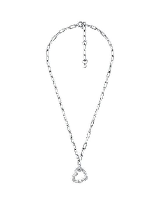 front image of michael-kors-sterling-silver-paveacute-heart-chain-necklace