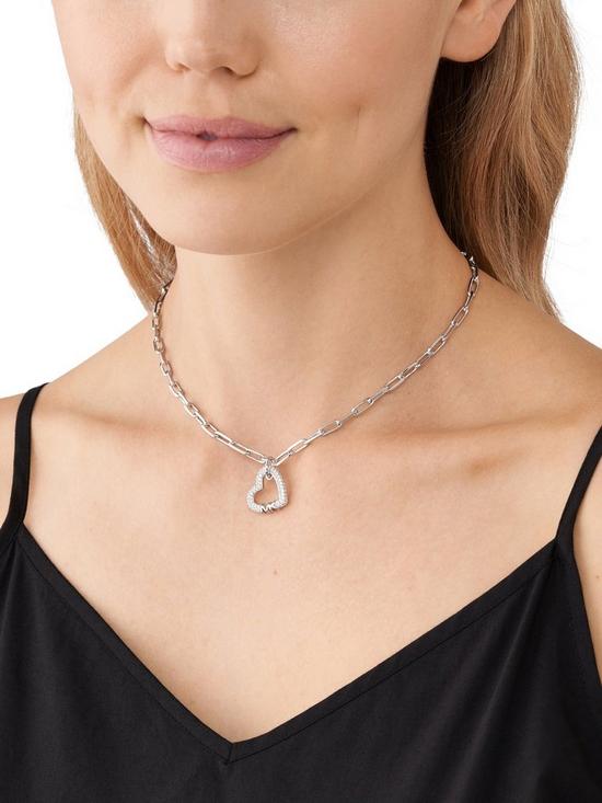 stillFront image of michael-kors-sterling-silver-paveacute-heart-chain-necklace