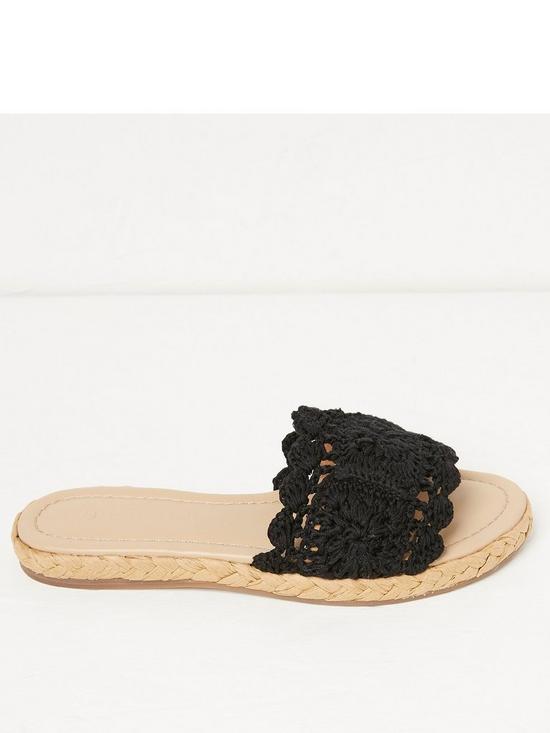 front image of fatface-crochet-raffia-sandal-black