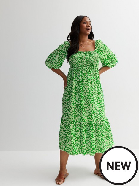 new-look-curves-green-leopard-print-puff-sleeve-midi-dress
