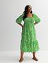  image of new-look-curves-green-leopard-print-puff-sleeve-midi-dress