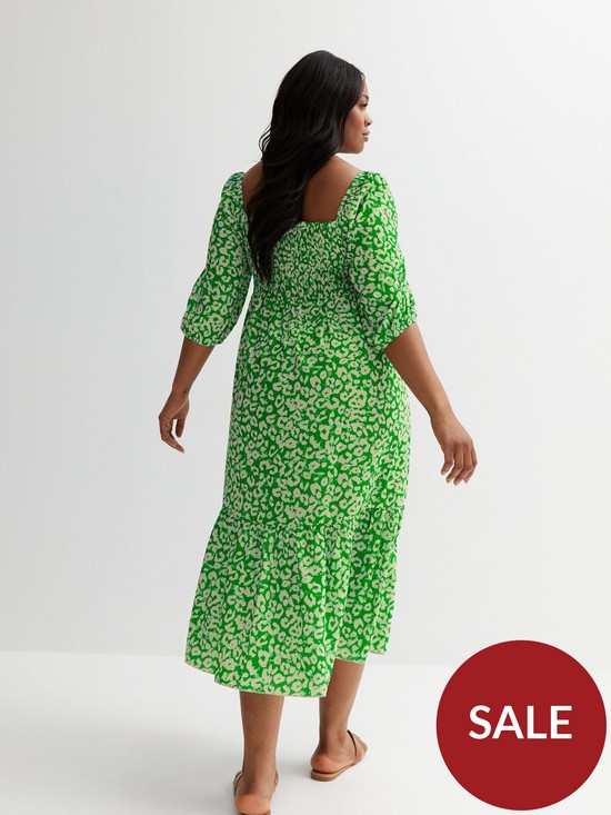 stillFront image of new-look-curves-green-leopard-print-puff-sleeve-midi-dress