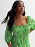  image of new-look-curves-green-leopard-print-puff-sleeve-midi-dress