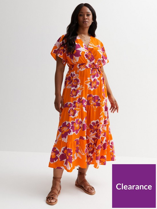 front image of new-look-curves-orange-floral-wrap-midi-dress
