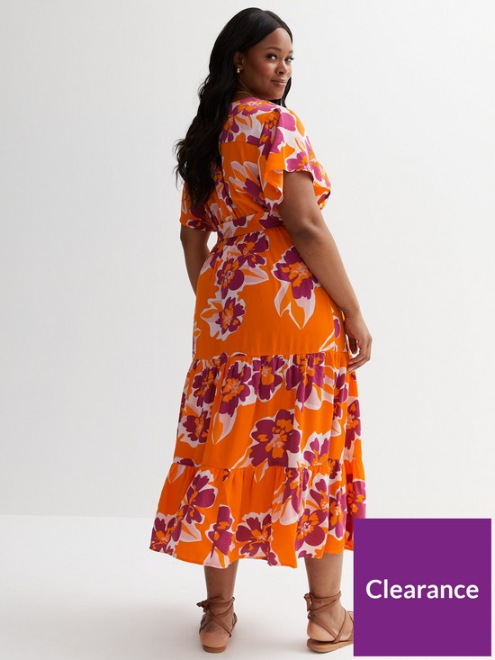 stillFront image of new-look-curves-orange-floral-wrap-midi-dress