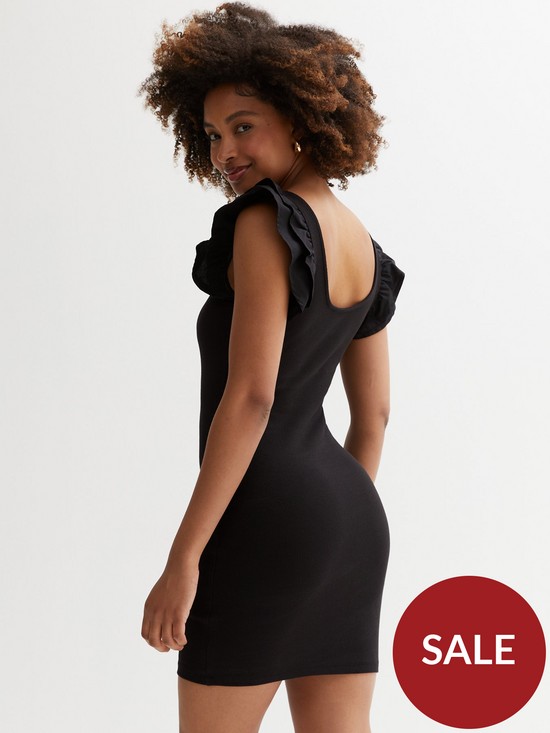 stillFront image of new-look-black-ribbed-scoop-neck-frill-mini-dress
